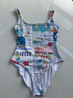 John Galliano Vintage Newspaper-Print Swimsuit Size US M/FR 42/IT 44